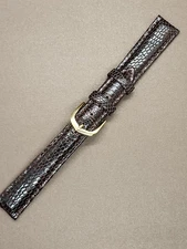 Vintage NOS 16mm Dark Brown Padded & Stitched Genuine Lizard Watch Band 