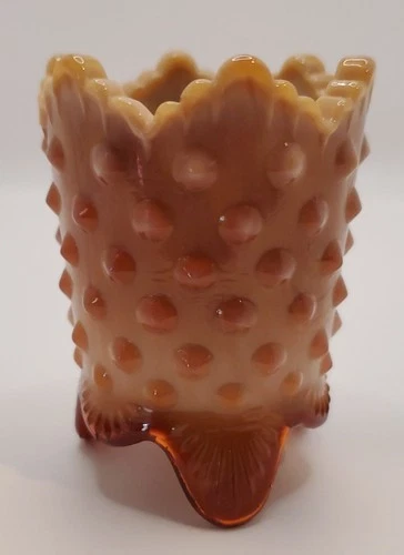 Fenton Chocolate Hobnail Glass Toothpick Holder