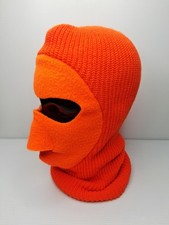 Vintage Blaze Orange Winter Ski Mask Hunting Hat MADE IN USA Balaclava Heavy
