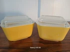Pair (2) Yellow Pyrex 501B 1 1/2 Cup Refrigerator Dishes w/Glass Lids Vintage