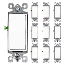 Decorator 15 Amp Single-Pole Paddle/Rocker Wall Light Switch, White (10-Pack)