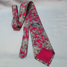 STAFFORD Men's Tie Red W/ Blue and Beige Paisley Design 100% Silk Made In USA