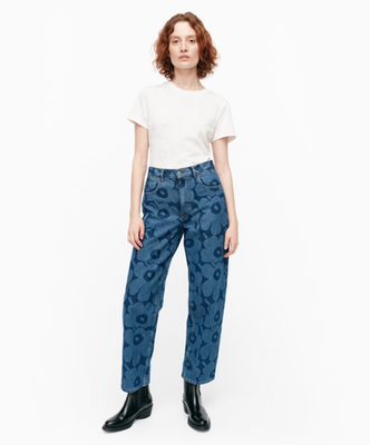 MARIMEKKO Maridenim Barrel Jeans Unikko Print Blue Denim Pants MARIMEKKO Maridenim Barrel Jeans Unikko Print Blue Denim Pants