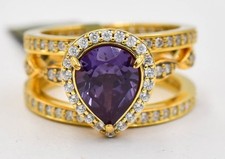 LAB CREATED 2.97 Cts ALEXANDRITE  W/SAPPHIRE SET 3 RING SOLID .925 SILVER -NWT