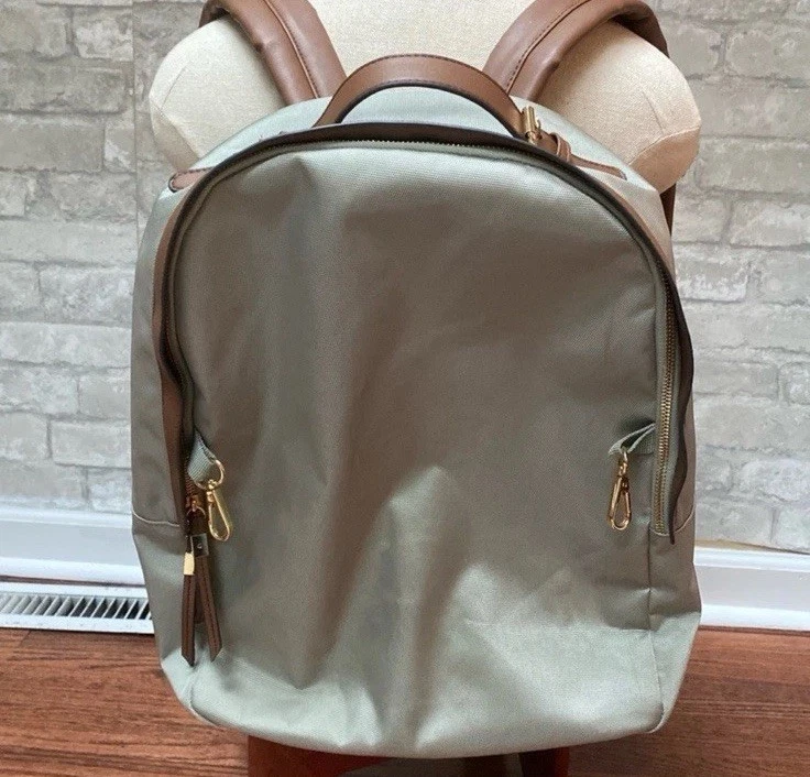 Prune beige nylon and faux leather Backpack handbag Olivia Pebbled Leather Backpack | PRÜNE Leather Handbags main image 4