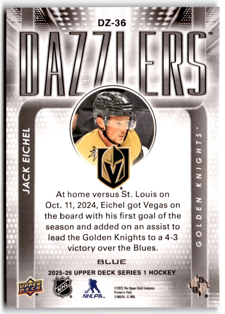 Jack Eichel 2025-26 Upper Deck Dazzlers Blue #DZ-36 Vegas Golden
