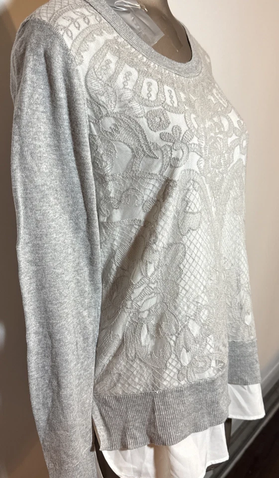 Suéter túnica Simply Vera Vera Wang para mujer PM encaje frontal capas gasa pulóver Foto 3 de 4