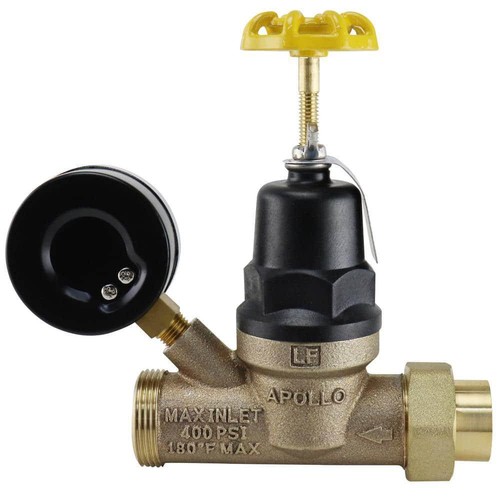 Apollo Lead Free Bronze Pressure Reducing Valve 1/2" FNPT x 3/4" MNPT w/ Gauge - Picture 4 of 6
