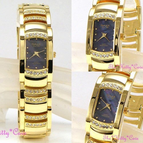 OMAX Seiko Movimiento Azul Aurora Arco Iris + Oro Swarovski Cristal Reloj JES610 - Picture 8 of 12