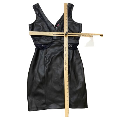 Bebe Women M Sleeveless Bodycon V Neck Dress Black Faux Leather Lace | eBay