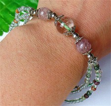 1Strand 3mm/8mm/10mm Natural Green Ghost Crystal Beaded Elastic Bracelet AD64395