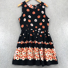 Iska Dress Womens 10 Orange Daisy Floral Fit & Flare Sleeveless Pleated Mini NWT