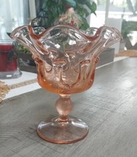 Vintage Unique Pink Ruffled Glass Pedestal Candy Dish, 5