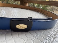 VTG Pierre Cardin Belt Unisex 36 Blue Cowhide Leather Signed Brass Buckle USA