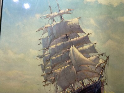 k393 額装絵画 Frank Vining Smith「帆船」木製額縁 ガラス k393 額装絵画 Frank Vining Smith「帆船」木製額縁 ガラス 美術