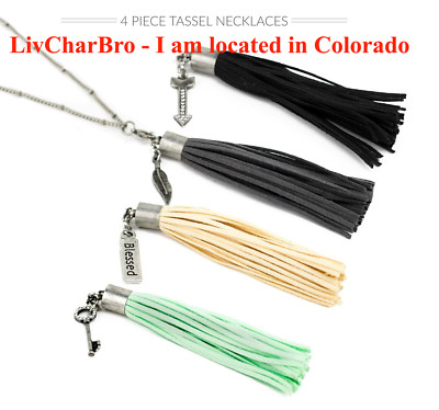 Aromatherapy Necklace 30'' Chain Essential Oil Diffuser 4 Interchangeable Tassels