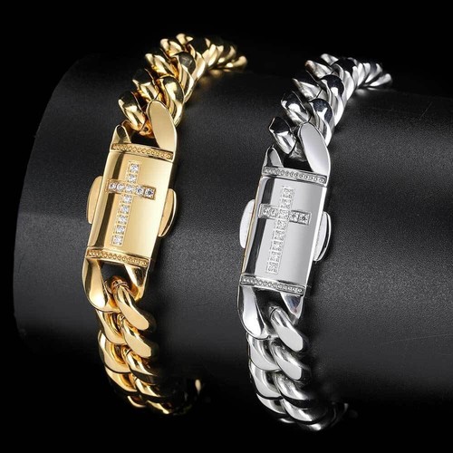 7"-9" Men's 316L Stainless Steel 14mm Silver Curb Cuban Link Chain Bracelet Hot - Picture 7 of 9