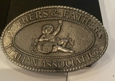 Vintage Mothers Fathers Italian Association Solid Brass Belt Buckle