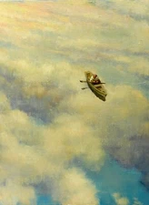 Boat River Landscape Oil Painting Original Art Stretched Canvas Original