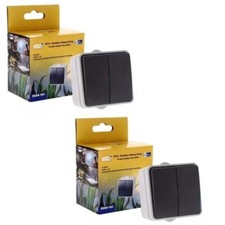 2X IP54 OUTDOOR Weather & Dust Proof HEAVY DUTY 2 GANG TWO WAY Light Switch UK