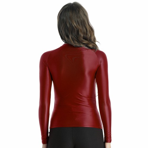 Women's Shiny Shirts Long Sleeve Crop Top Stretchy Slim Fit Yoga T-shirt Blouse - Picture 38 of 101