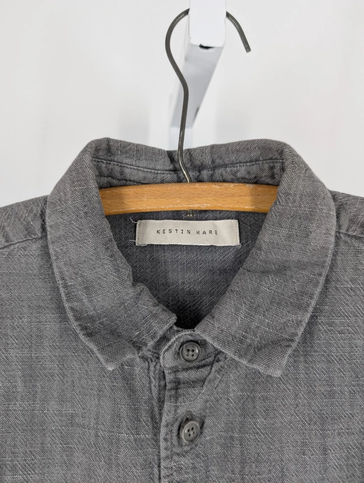 Camisa de Trabajo Exterior Kestin Hare Escocesa Sarga Denim Artesanal Gris Teñida M 38"  Foto 2 de 4