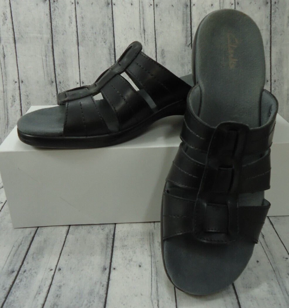 Clarks Sandali Donna 8M Nero Pelle Slip On Imbottiti Comodi Cinturini
