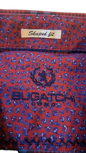 Bugatchi Uomo Dress Shirt Shaped Fit Flip Cuff Plaid Button Up Mens Size XL - Picture 12 of 17