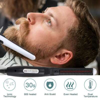Beard Straightener Comb Quick Heated Brush Styler Mens Pro Hair