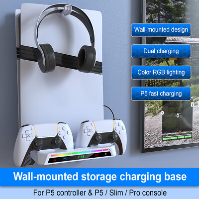 For PS5 Pro/ PS5 Slim/ PS5 Controller  Headset Wall Mount Charger Charging Dock
