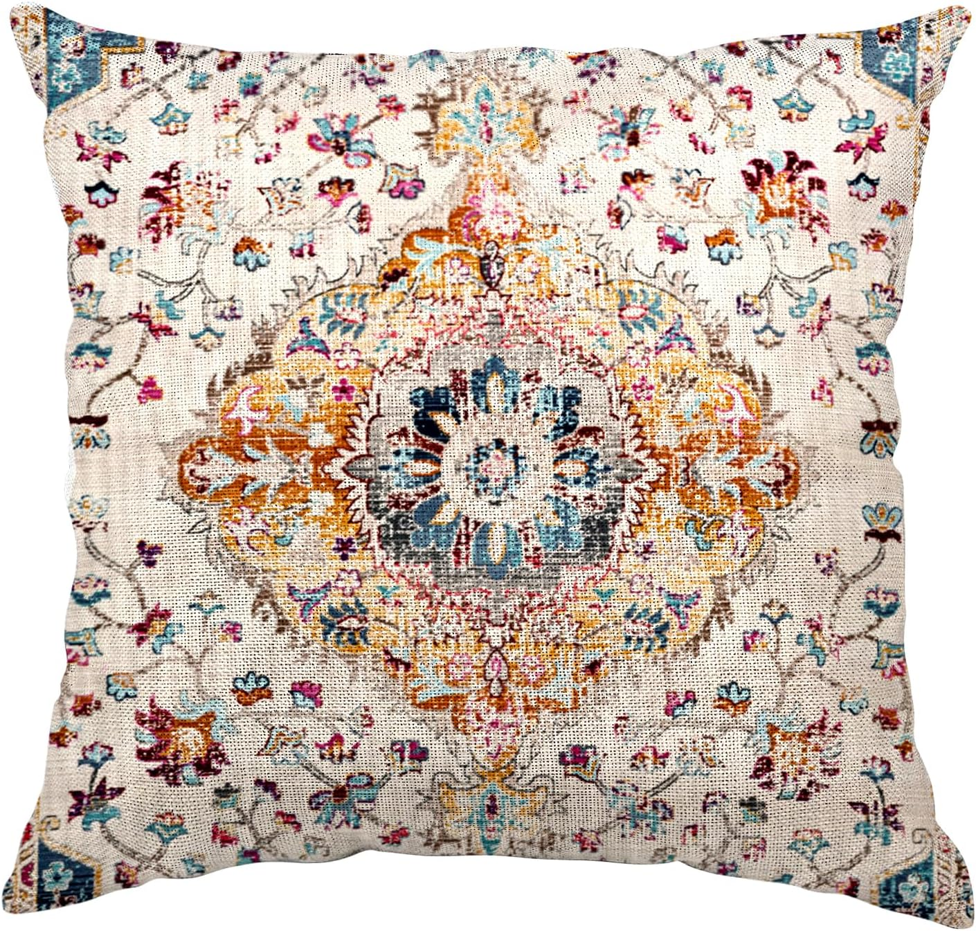 Boho 26x26 Linen Pillow Covers Vintage Carpet Style Throw Pillowcases-image