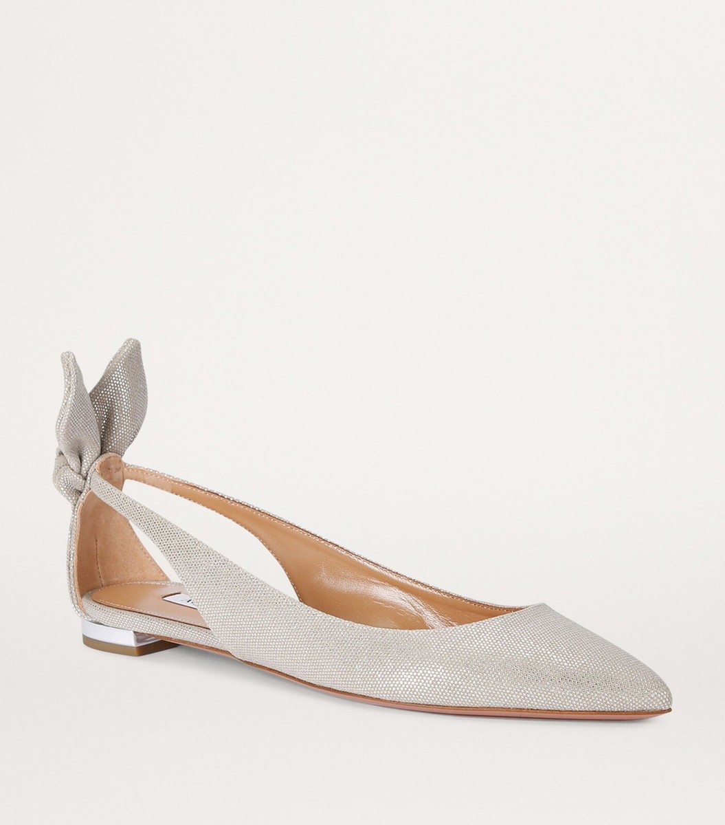 AQUAZZURA Bow Tie Ballet Flats silver EU 36 UK new UK
