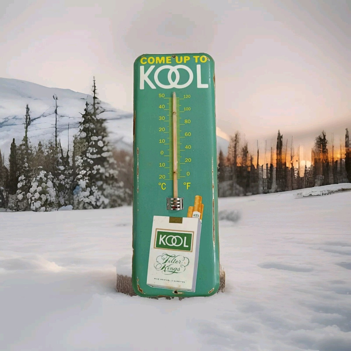 Vintage 1950'S Kool Cigarette Thermometer Advertising Sign Non