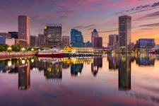 Baltimore Inner Harbor Reflecting Skyline Sunset Photo Poster 18x12