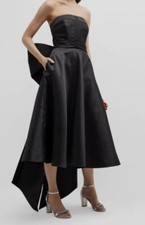 $1095 Toccin NY Women's Black Oversize Bow Illusion Tea-Length Dress Size 4