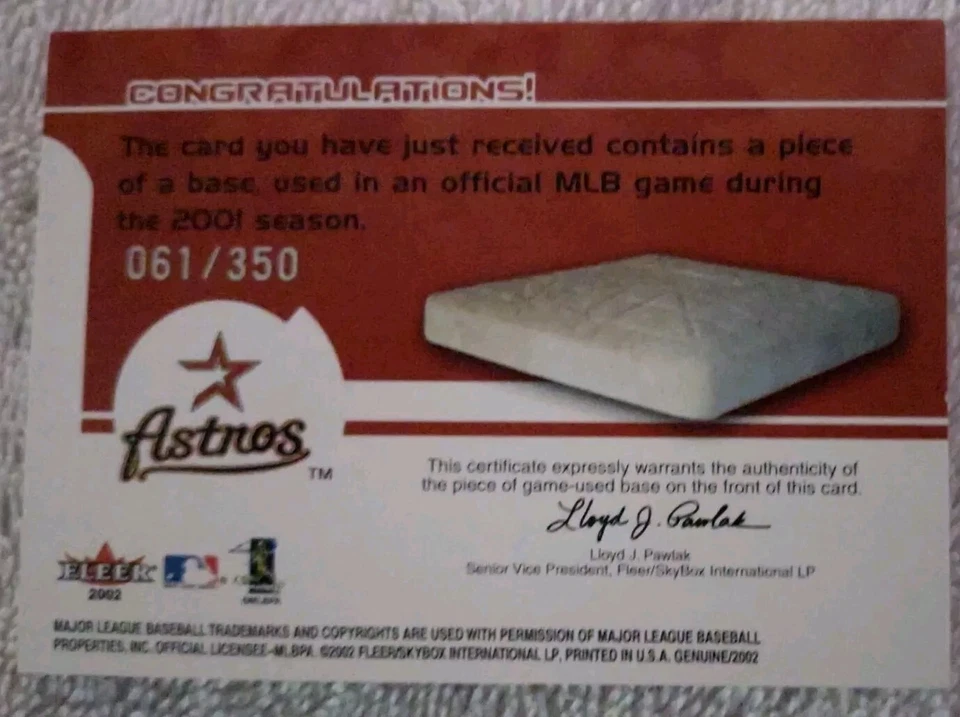 2002 Fleer Genuine Touch 'Em All Game Б/у База /350 Jeff Bagwell HOF - Изображение 2 из 4