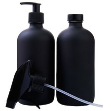 Black Coated 16oz Boston Round Glass Bottle- 2 Pack