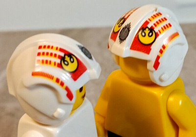 LEGO Star Wars Pilot Helmet Red Yellow Rebel Xwing COLORFUL Printed Logos White