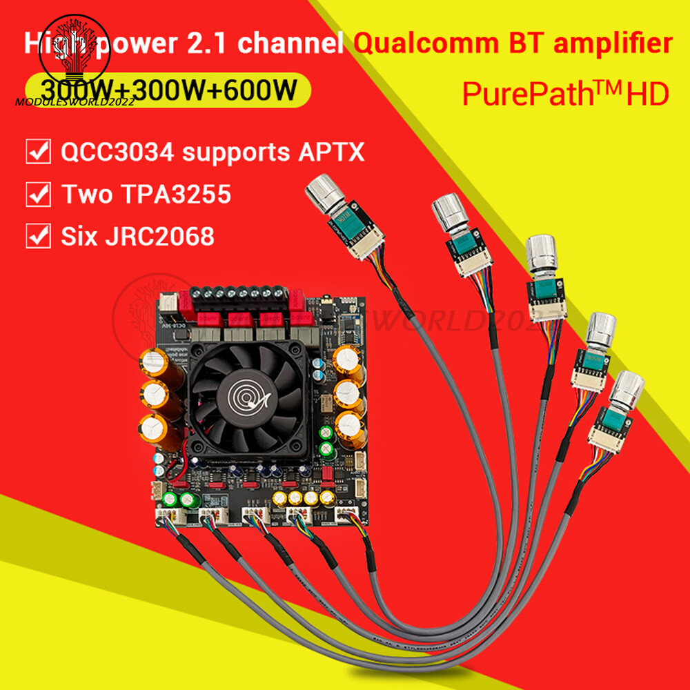ZK-APTX3 2x300W+600W TPA3255 Bluetooth Power Amplifier Board 2.1CH