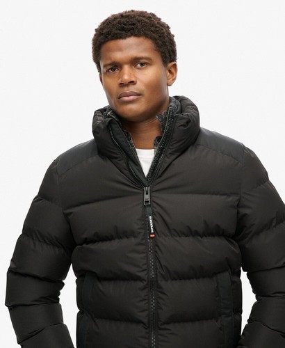 Superdry Jacket Sports Puffer Jacket Padded Winter Coat Zip Pockets Black - Picture 2 of 6