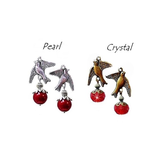 Earrings peace dove charm drop, choose pearl or crystal, color and fittings - Picture 18 of 19