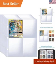 50PCS , 3 Holes Trading Card Pages Sleeves, 4 Pockets Baseball Card Sleeves F...