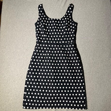 Adriana Papell Dress Women’s Size 4 Black Polk-A-Dot Sleeveless Sheath 