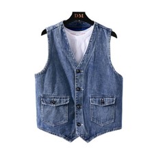 Gilet In Denim Da Uomo Blu Senza Maniche Retro Casual