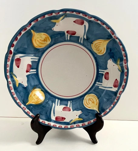 Solimene Vietri Italy 9 1/4” Shallow Blue Cow PASTA BOWL CAMPAGNA