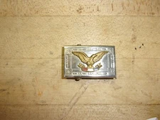 VTG. Silver and Brass Eagle miltary style red,white,blue Belt Buckle FREE SHIPP