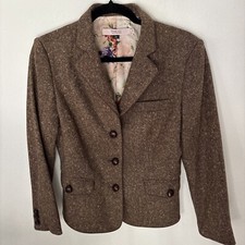 Red Valentino Tweed Blazer Brown NWOT Sz 44/6 Leather Buttons Virgin Wool Pocket