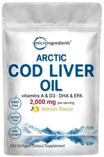 Cod Liver Oil 2000mg Per Serving 360 Softgels | Lemon Flavored – Burpless – W...