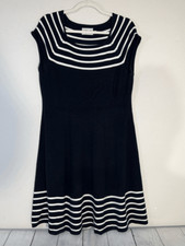 Eliza J Fit & Flare Knit Dress navy and white stripe
