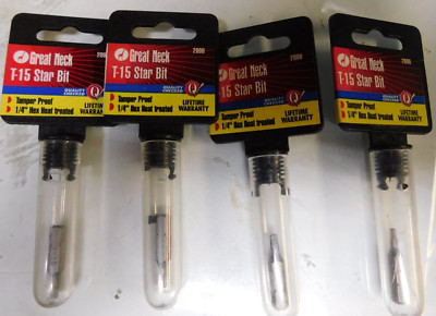 Great Neck T-15 Star Bit-1/4'' Hex Heat Treated-4 Pack